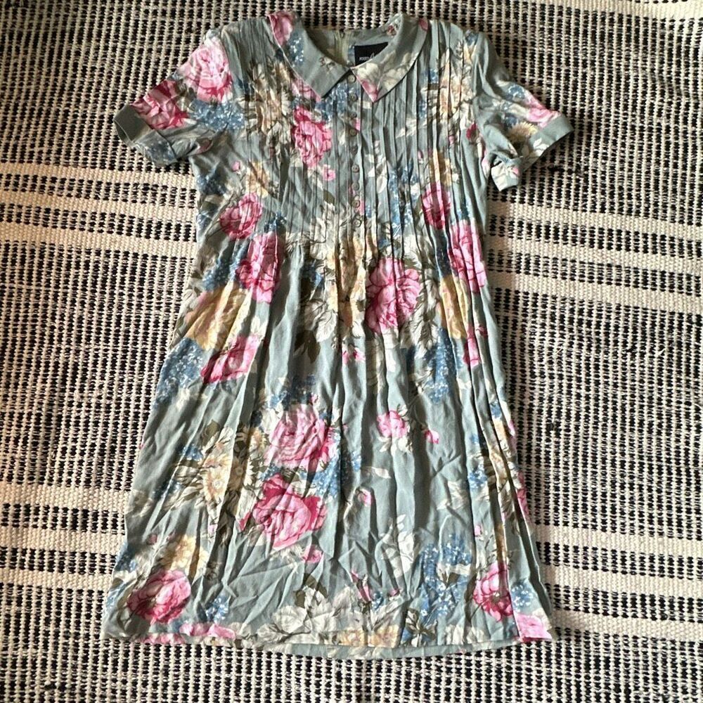 Positive Attitude Size 14 Green Floral Print Vintage 90s dress